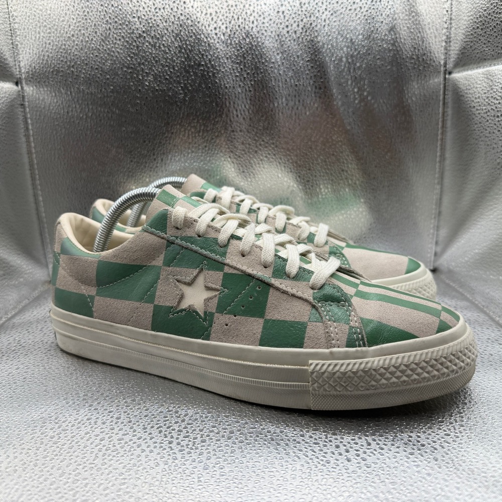 Size 8 Converse One Star Ox Sneakers Mens Green Grey Excellent Checkered 172353C